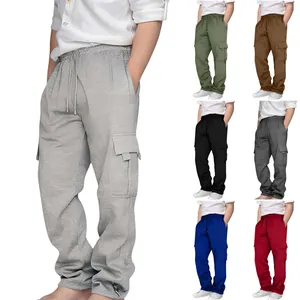 Μεγάλα Παιδικά Παντελόνια Cargo Με Επένδυση Fleece Ζεστά Χειμερινά Αθλητικά Παντελόνια Jogger Με Πολλές Τσέπες Κορδόνι στη Μέση