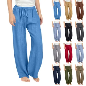 Girls Wide Leg Pants Casual Polyester High Waist Drawstring Trousers For Kids Toddlers Solid Color Loose Fitting Bottoms