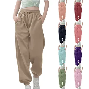 Pantalones Deportivos para Niños de Poliéster Forro de Polar Color Sólido Cordón Joggers Niños Niñas Casual Otoño Invierno Inferior