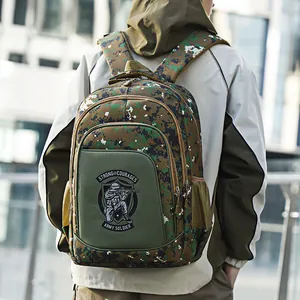 Durable high-capacity digital camouflage school backpack for kids with soldier patch