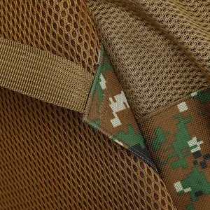 Close-up of breathable honeycomb mesh and digital camouflage on a school backpack