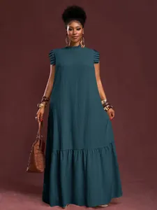 Vestido Maxi de Verano para Mujer Talla Grande Corte en A Vintage Elegante Color Sólido Manga Volante con Volantes Vestido Largo