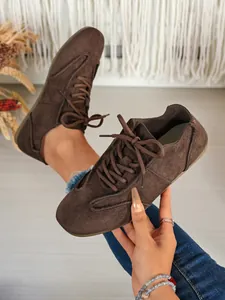 Comfortable brown suede German army trainer style casual shoes for women lifestyle detail