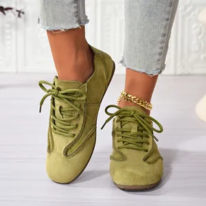 Comfortable olive green suede lace-up casual shoes for women stylish minimalist design