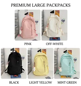 Multi-color minimalist school backpacks in pink, white, black, yellow, and green