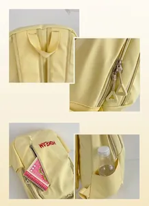 Close-up details of student backpack showing reinforced straps, zippers and side pockets