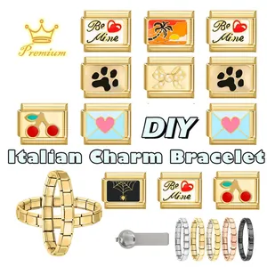 Customizable DIY Italian charm bracelet modules with vintage gold finish