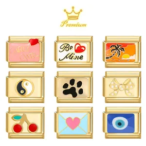 Premium gold Italian charm collection with 9 unique enamel designs for modular bracelets