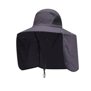Dunkelgrauer Sonnenhut für Herren mit Nackenschutz, UV-Schutz Angelhut mit Krempe.