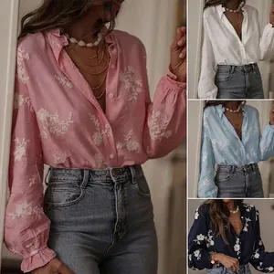 Collage of embroidered bubble-sleeve shirts with ruffle collar in various colors