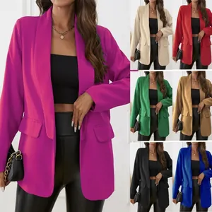 Collage showing various color options for women's elegant lapel casual blazer jacket