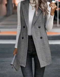 Elegante gilet blazer grigio a spina di pesce per la moda autunno inverno donna