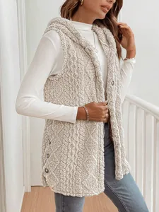 Gilet à capuche confortable en peluche double face pour femme en automne et hiver