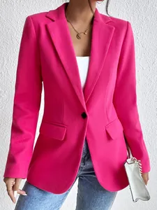 Elegant fuchsia wool slim fit blazer for women, perfect for a sophisticated commute style.