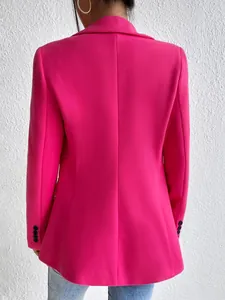 Detailed back view of a fuchsia slim fit wool blazer for women's elegant office wear