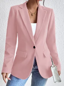 Elegant pink slim fit woolen blazer jacket for women, perfect for office commuting style
