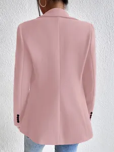 Back view of an elegant slim fit pink wool blazer coat designed for professional women