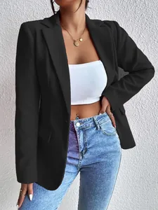 Elegant slim fit black wool blazer for women office wear