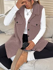 Detailed macro view of mauve faux shearling vest featuring soft plush texture and lapel