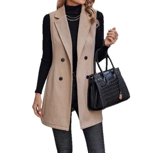 Elegante gilet blazer senza maniche da donna con motivo a spina di pesce moda autunno