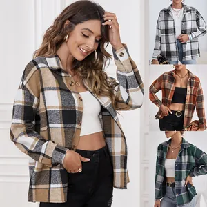 Multi-color collection of plaid lapel wool shackets for women's autumn fashion style