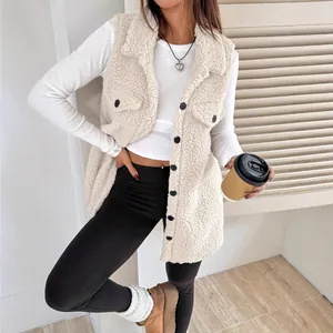 Chic women's winter faux shearling vest featuring a lapel collar and front buttons