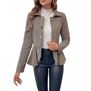 Elegante blazer jacquard para mujer con cuello de solapa y diseño entallado de oficina