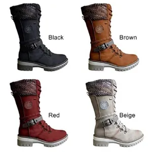 Detailed view showing women's mid-calf Martin boots in four stylish color variants.