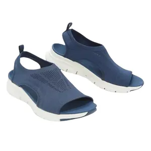Women's blue mesh knit peep-toe wedge sandals for casual summer outdoor activities