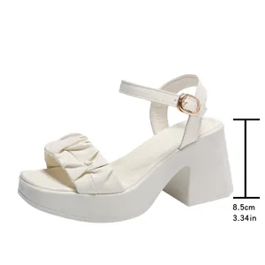 White block heel sandal detail showing 8.5cm heel height measurement