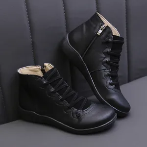 Women's Casual Ankle Boots Faux Leather Side Zipper Low Heel Short Boots Autumn Winter Outdoor Large Size Walking Shoes