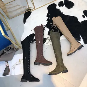 Detailed view of women's over-the-knee lace-up boots in four trendy autumn colors