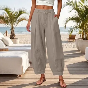 Stylish women's loose solid color cropped harem pants perfect for beach resort wear