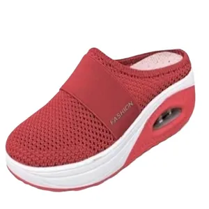 Women's Wedge Clog Mules Mesh Breathable Air Cushion Thick Sole Casual Slippers Outdoor Sporty Platform Shoes For Women
