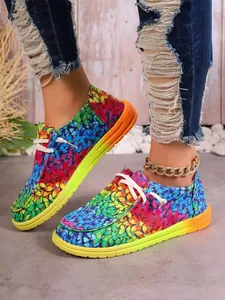 Bunte Low-Top Canvas-Sneaker mit Schmetterlingsmuster und lebhaftem Farbverlauf