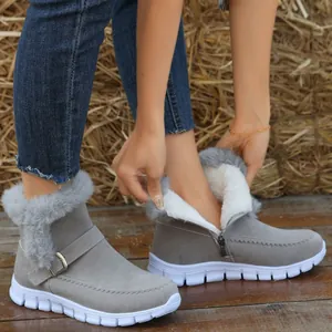 Bottes de Neige Femme Hiver Chaud Col en Fausse Fourrure Bottes Martin Boucle Ceinture Bottines Plates Semelle Caoutchouc