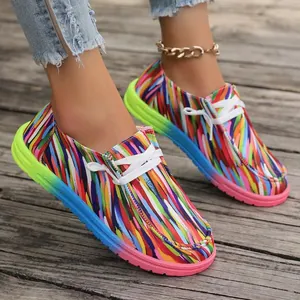 Damen Niedrige Segeltuchschuhe Mehrfarbige Graffiti Flache Loafer Atmungsaktive Schnürschuhe Für Den Täglichen Gebrauch