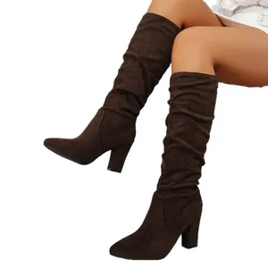 Stijlvolle bruine slouchy knielaarzen met hoge hak voor dames voor herfst winter 2025