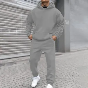 Conjunto de chándal gris para hombre con sudadera con capucha y pantalón de forro polar