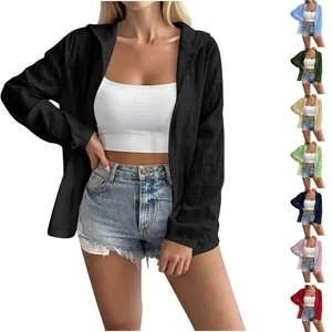 Detailed view of color options for women's jacquard hooded sun-protection cardigan