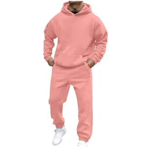 Conjunto de sudadera con capucha y pantalón rosa forrado en vellón para hombre