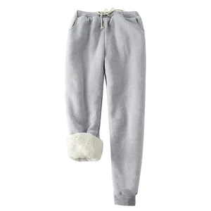 Detailansicht der warmen grauen Fleece-Winterhose für Damen mit dickem Innenfutter