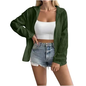 Detailed view of women's dark green jacquard hooded sun protection cardigan jacket