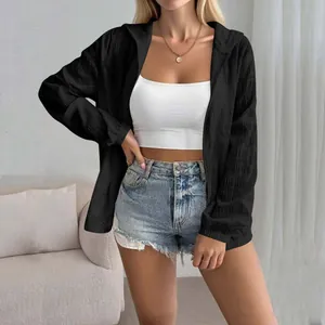 Black jacquard sun protection jacket with long sleeves for women outdoors