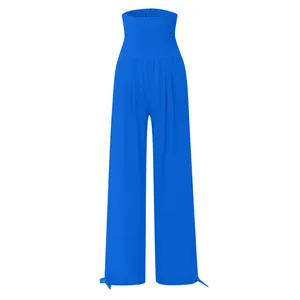 Pantaloni a gamba larga blu vivace a vita alta con fascia elasticizzata e fiocchi