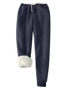 Damen Winter Dicke Lammwolle Gefütterte Jogginghose Plus Size Polyester Kaschmir Mischung Kordelzug Casual Konische Hose Bottom