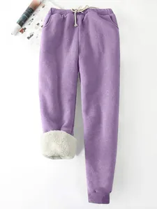 Violette Winter-Jogginghose mit warmem Fleece-Futter und elastischem Kordelzug für Damen
