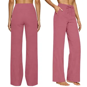 High waisted wide leg flare yoga pants with drawstring and pockets for casual wear