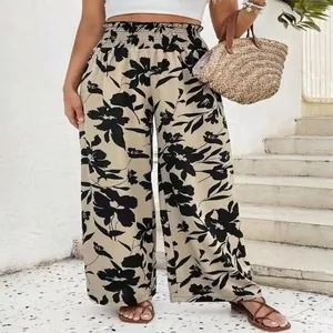 Pantalon large à fleurs taille haute pour un look d'été décontracté en plein air