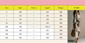 Guide des tailles détaillé pour robe chemise à imprimé géométrique pour femme en cm